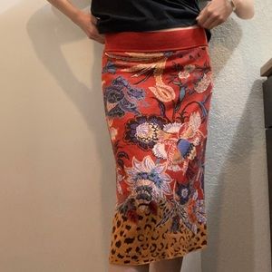 Maeve by Anthropologie Red Delphinia Midi Knit Skirt Floral Size Small